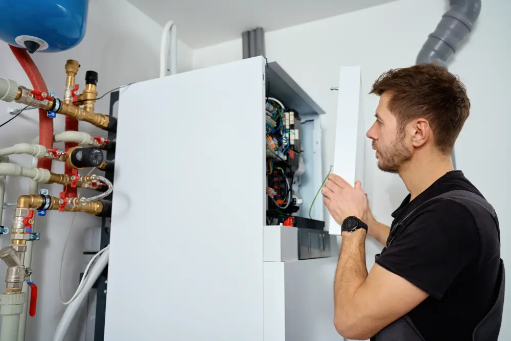 Engineer servicing a boiler system